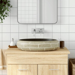 vidaXL Opzetwasbak ovaal 59x40x15 cm keramiek meerkleurig