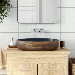 vidaXL Opzetwasbak ovaal 59x40x14 cm keramiek bruin en blauw