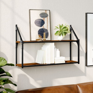 vidaXL Wandrek 2-laags 80x21x51 cm bewerkt hout bruin eikenkleur