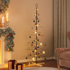 vidaXL Kerstdecoratie kerstboom met houten basis 180 cm metaal zwart