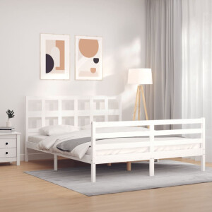 vidaXL Bedframe met hoofdbord massief hout wit 160x200 cm