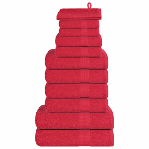 vidaXL 12-delige Handdoekenset 360 g/m² 100% katoen rood