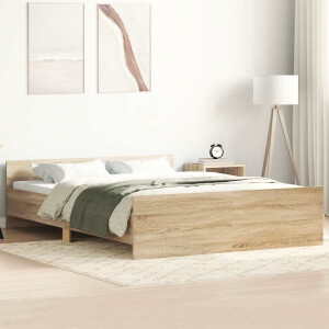 vidaXL Bedframe met hoofd- en voeteneinde sonoma eikenkleur 135x190 cm