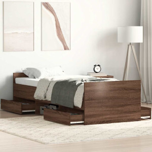 vidaXL Bedframe met hoofd- en voeteneinde bruin eikenkleur 90x200 cm