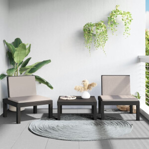vidaXL 3-delige Loungeset met kussens PP antracietkleurig