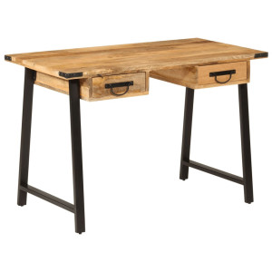 vidaXL Bureau met lades 105x55x70 cm massief mangohout en ijzer