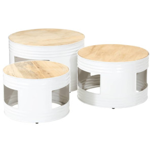 vidaXL Bartafels 3 st trommelvormig massief ruw mangohout