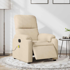 vidaXL Massagestoel elektrisch verstelbaar microvezelstof crèmekleurig