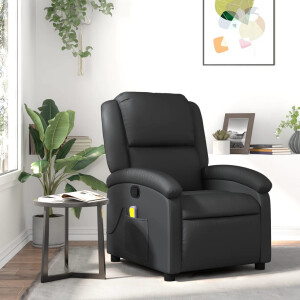 vidaXL Massagestoel van echt leer, zwart