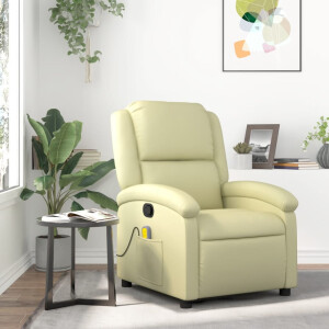 vidaXL Massagestoel van echt leer, crèmekleurig