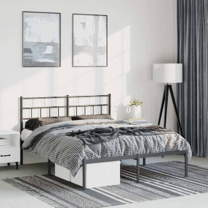 vidaXL Bedframe met hoofdbord metaal zwart 135x190 cm