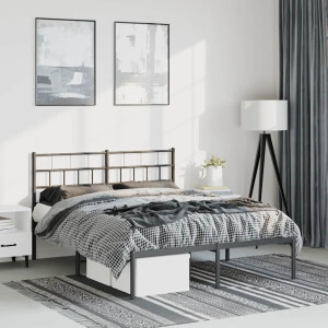 vidaXL Bedframe met hoofdbord metaal zwart 150x200 cm