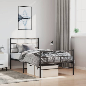 vidaXL Bedframe met hoofd- en voeteneinde metaal zwart 100x190 cm