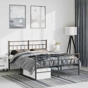 vidaXL Bedframe met hoofd- en voeteneinde metaal zwart 135x190 cm