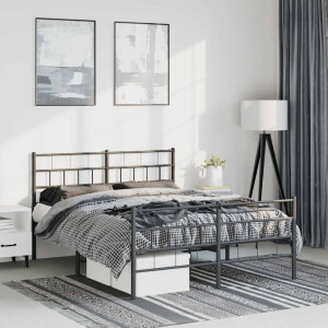 vidaXL Bedframe met hoofd- en voeteneinde metaal zwart 150x200 cm