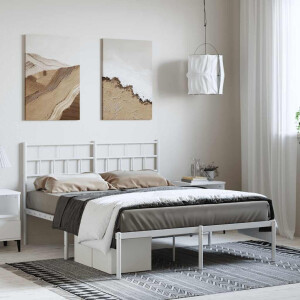 vidaXL Bedframe met hoofdbord metaal wit 150x200 cm