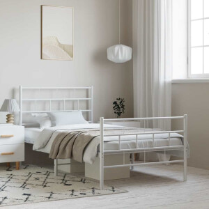 vidaXL Bedframe met hoofd- en voeteneinde metaal wit 100x200 cm
