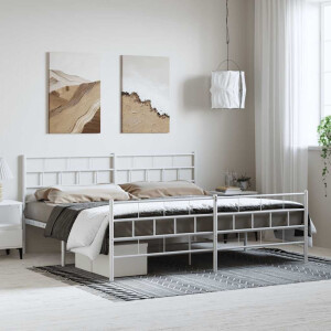 vidaXL Bedframe met hoofd- en voeteneinde metaal wit 183x213 cm
