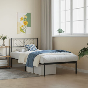 vidaXL Bedframe met hoofdbord metaal zwart 75x190 cm