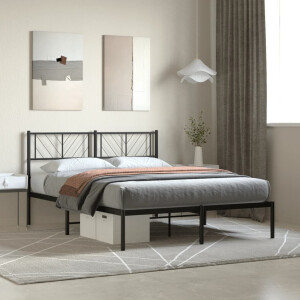 vidaXL Bedframe met hoofdbord metaal zwart 140x190 cm