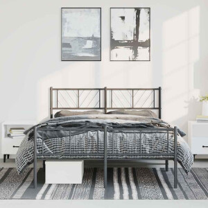 vidaXL Bedframe met hoofd- en voeteneinde metaal zwart 135x190 cm