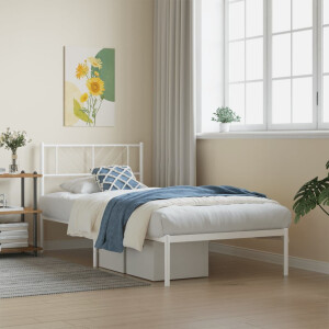 vidaXL Bedframe met hoofdbord zonder matras metaal wit 75x190 cm