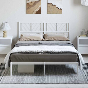 vidaXL Bedframe met hoofdbord metaal wit 135x190 cm