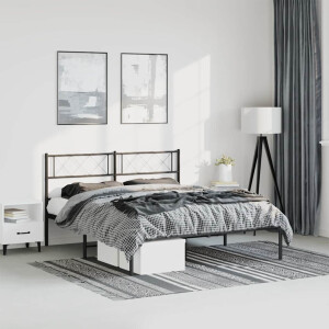 vidaXL Bedframe met hoofdbord metaal zwart 135x190 cm