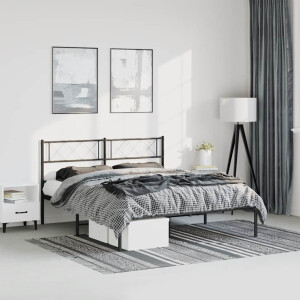 vidaXL Bedframe met hoofdbord metaal zwart 150x200 cm