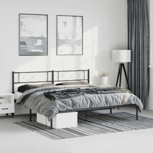 vidaXL Bedframe met hoofdbord metaal zwart 183x213 cm