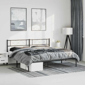 vidaXL Bedframe met hoofdbord metaal zwart 193x203 cm