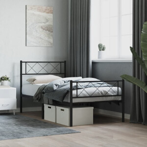 vidaXL Bedframe met hoofd- en voeteneinde metaal zwart 107x203 cm