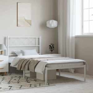 vidaXL Bedframe met hoofdbord metaal wit 100x200 cm