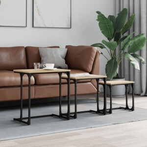 vidaXL 3-delige Tafeltjesset bewerkt hout sonoma eikenkleurig