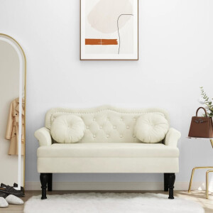 vidaXL Bankje met kussens 120,5x65x75 cm fluweel crèmekleurig