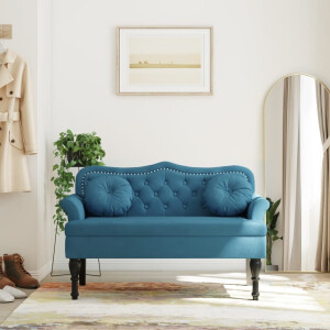 vidaXL Bankje met kussens 120,5x65x75 cm fluweel blauw