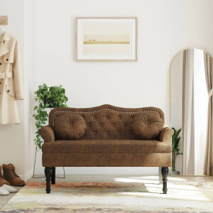 vidaXL Bankje met kussens 120,5x65x75 cm kunstsuèdeleer bruin