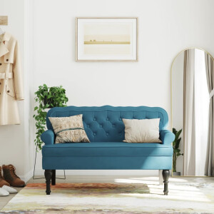 vidaXL Bankje met rugleuning 119,5x64,5x75 cm fluweel blauw
