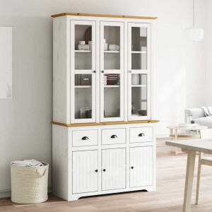 vidaXL Hoge kast BODO 115,5x43x200,5 cm grenenhout wit en bruin