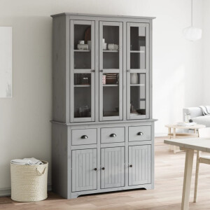 vidaXL Hoge kast BODO 115,5x43x200,5 cm massief grenenhout grijs
