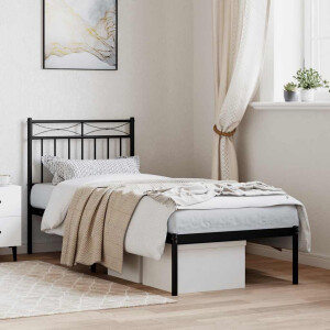 vidaXL Bedframe met hoofdbord metaal zwart 75x190 cm