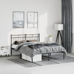 vidaXL Bedframe met hoofdbord metaal zwart 150x200 cm