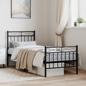 vidaXL Bedframe met hoofd- en voeteneinde metaal zwart 75x190 cm