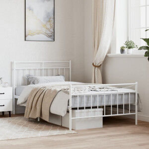 vidaXL Bedframe met hoofd- en voeteneinde metaal wit 107x203 cm