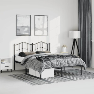 vidaXL Bedframe met hoofdbord metaal zwart 150x200 cm