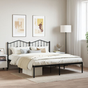 vidaXL Bedframe met hoofdbord metaal zwart 160x200 cm