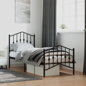vidaXL Bedframe met hoofd- en voeteneinde metaal zwart 75x190 cm