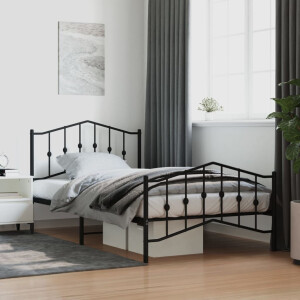 vidaXL Bedframe met hoofd- en voeteneinde metaal zwart 107x203 cm