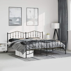 vidaXL Bedframe met hoofd- en voeteneinde metaal zwart 183x213 cm