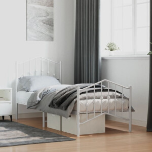 vidaXL Bedframe met hoofd- en voeteneinde metaal wit 75x190 cm